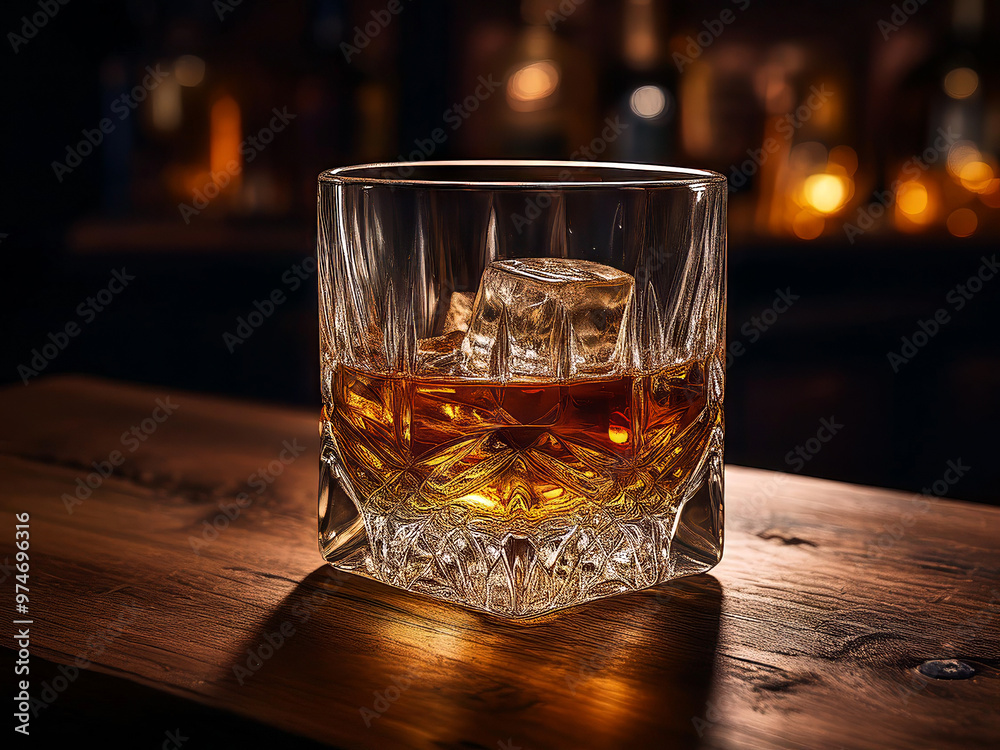 Glass of whiskey served on a table Glass of whiskey served on a table