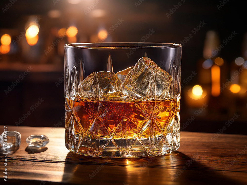 Glass of whiskey served on a table Glass of whiskey served on a table