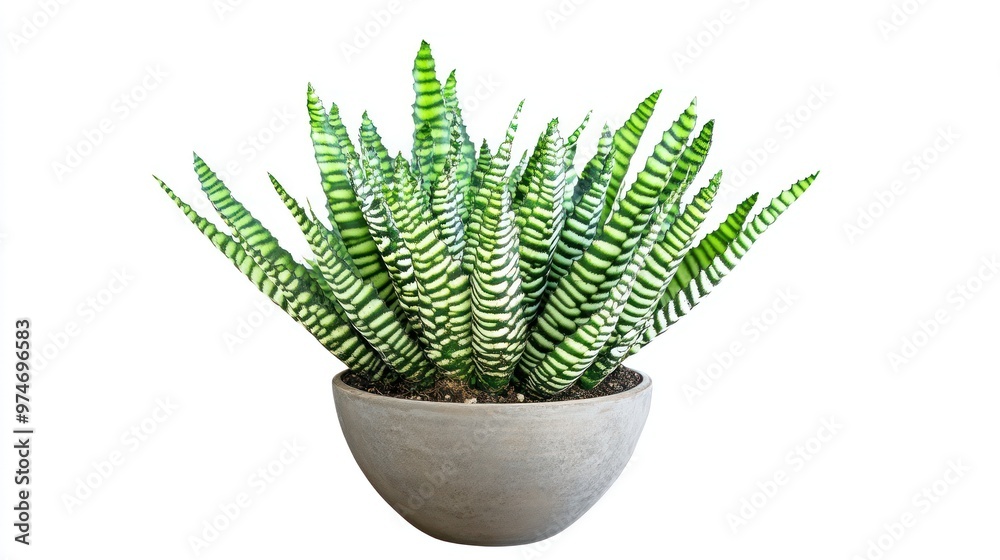 A lush green plant with striped leaves in a modern pot, ideal for home decor. A lush green plant with striped leaves in a modern pot, ideal for home decor.