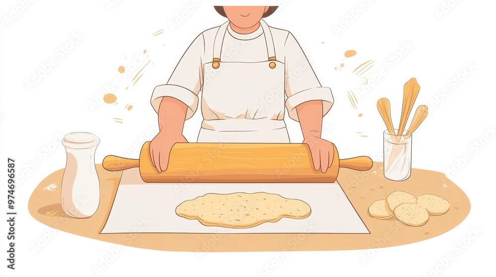 Baker Rolling Out Dough with a Rolling Pin Baker Rolling Out Dough with a Rolling Pin