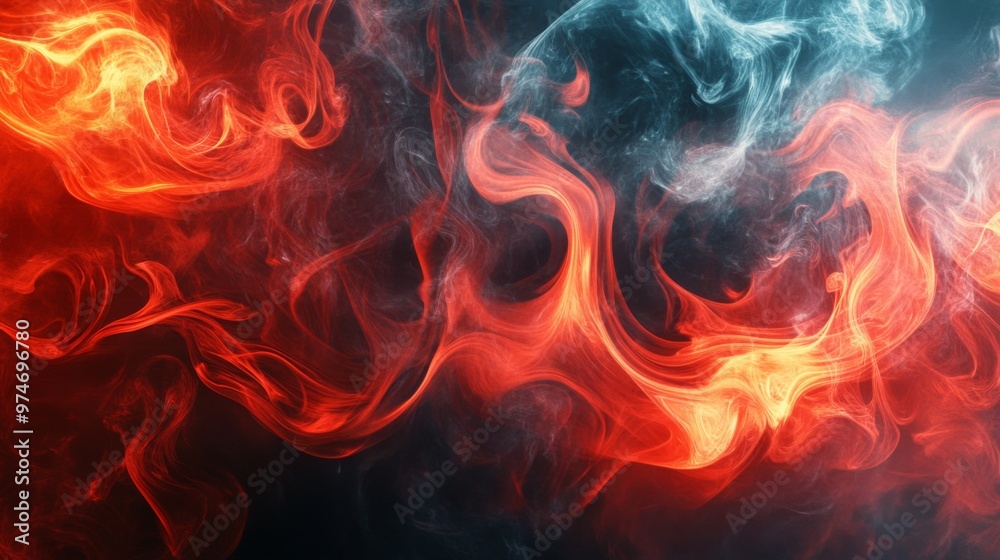 The black backdrop of vape smoke highlights dense multicolored smoke in red, blue, and white tones. The black backdrop of vape smoke highlights dense multicolored smoke in red, blue, and white tones.