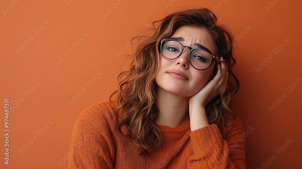 Young plus size woman wearing casual clothes and glasses with hand on stomach because indigestion painful illness feeling unwell ache concept : Generative AI Young plus size woman wearing casual clothes and glasses with hand on stomach because indigestion painful illness feeling unwell ache concept : Generative AI