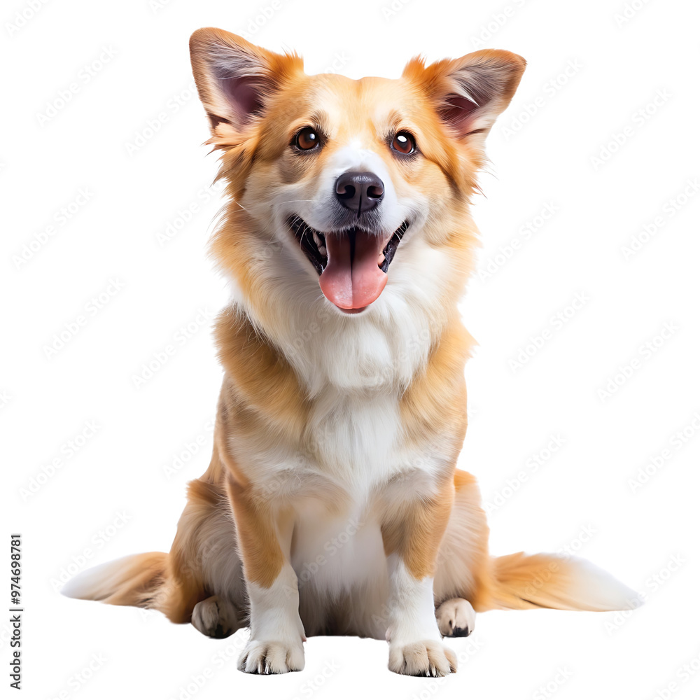 Happy dog with a wagging tail, isolated on a transparent background.
Happy dog with a wagging tail, isolated on a transparent background.