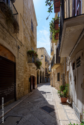 Charming narrow street in the old town of Bari, Puglia, Italy