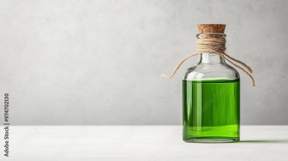 Eerie Witch s Potion Bottle with Glowing Green Liquid on White Background Eerie Witch s Potion Bottle with Glowing Green Liquid on White Background