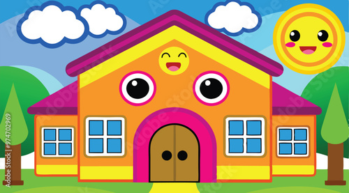 Cartoon Artwork of school building.