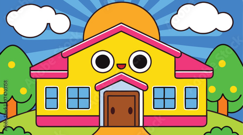 Cartoon Artwork of school building.
