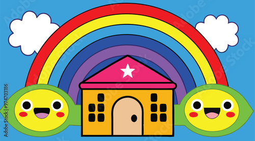 Cartoon Artwork of school building.
