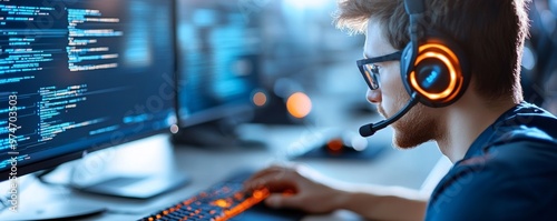 Wallpaper Mural Intense eSports Gamer Competing in Live Tournament with Cutting Edge Gaming Setup Torontodigital.ca