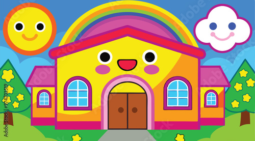 Cartoon Artwork of school building.