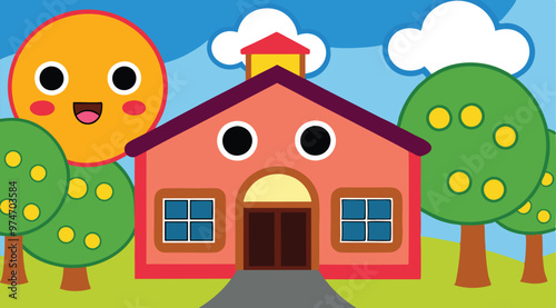 Cartoon Artwork of school building.