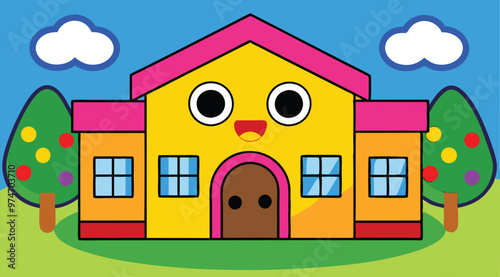 Cartoon Artwork of school building.
