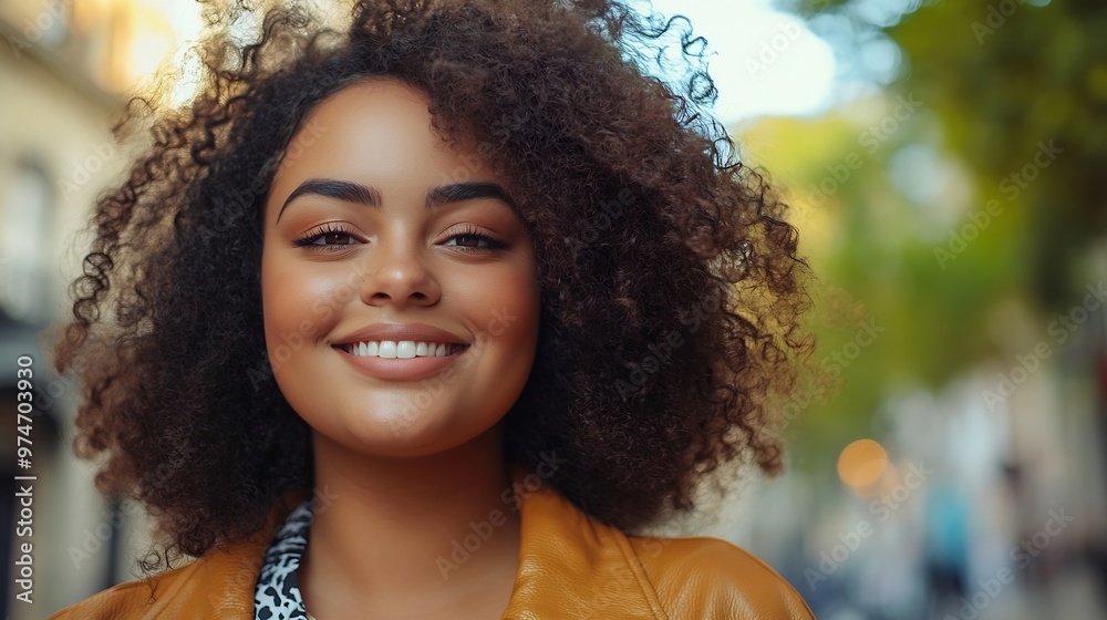 Portrait of young plus size woman smiling while standing outdoors at the street Urban concept : Generative AI Portrait of young plus size woman smiling while standing outdoors at the street Urban concept : Generative AI