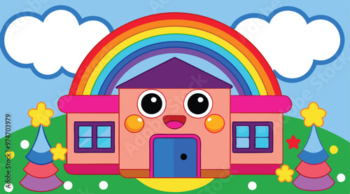 Cartoon Artwork of school building.