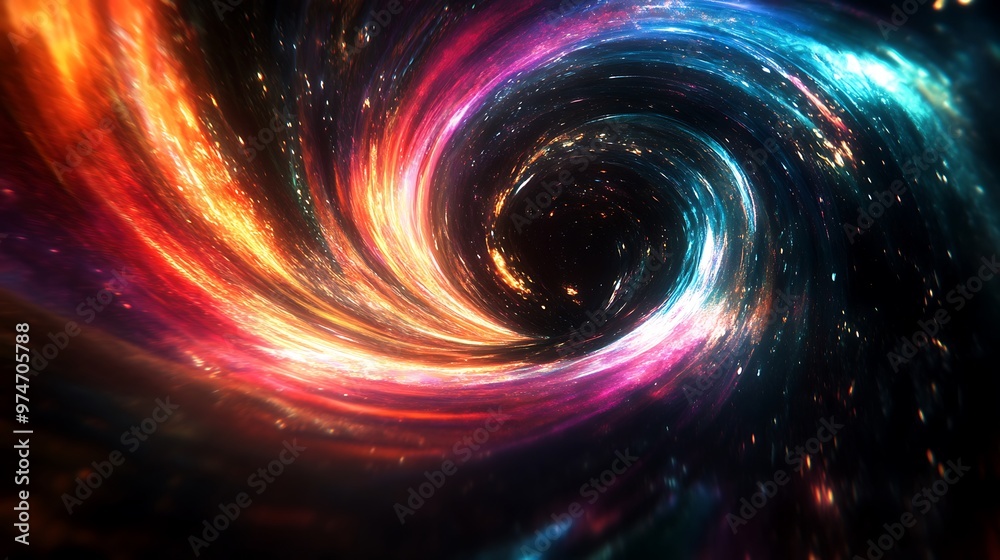 Cosmic Wormhole Portal: A Spectacular Cinematic Vision of Colorful Swirls and Lights in the Dark Void Cosmic Wormhole Portal: A Spectacular Cinematic Vision of Colorful Swirls and Lights in the Dark Void