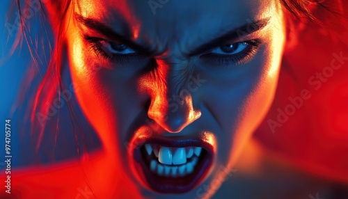 Intense expression of a woman with bright lighting and bold colors