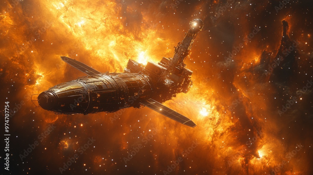 Spacecraft Voyaging Through Cosmic Expanse Amid Distant Galaxies and Glowing Nebulae Spacecraft Voyaging Through Cosmic Expanse Amid Distant Galaxies and Glowing Nebulae