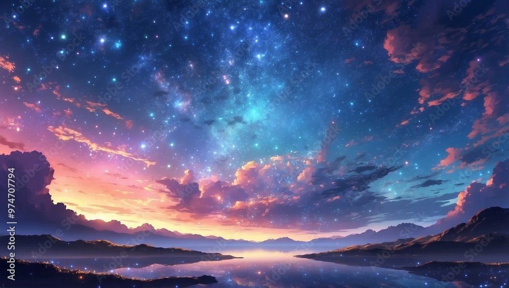 Naklejka premium Anime Sky Art Wallpaper Background Fantasy