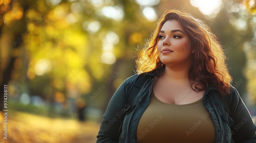 Plus size fashion model in casual clothes overweight female body in a park outdoors : Generative AI Plus size fashion model in casual clothes overweight female body in a park outdoors : Generative AI