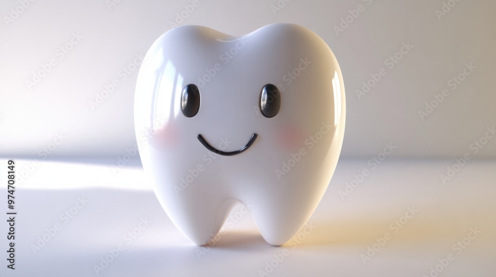 A 3D baby tooth with a cute, innocent smile, standing alone on a white background A 3D baby tooth with a cute, innocent smile, standing alone on a white background