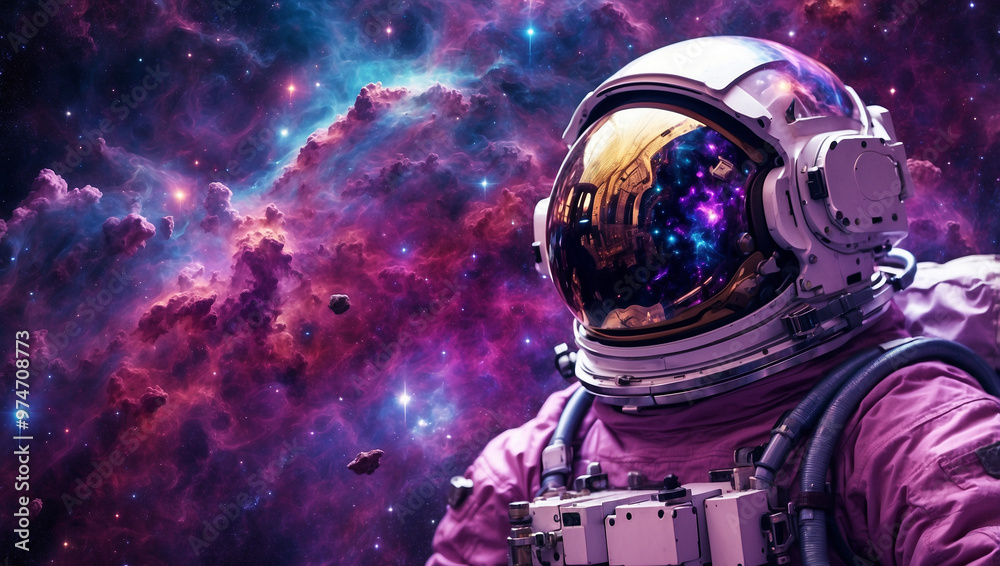 Astronaut in Space with Stars a Galaxy and Planets