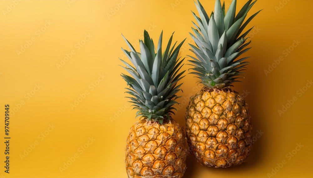 Vibrant Pineapple Against a Bold Yellow Backdrop with Green Table, Highlighting Tropical Freshness and Minimalist Design Vibrant Pineapple Against a Bold Yellow Backdrop with Green Table, Highlighting Tropical Freshness and Minimalist Design