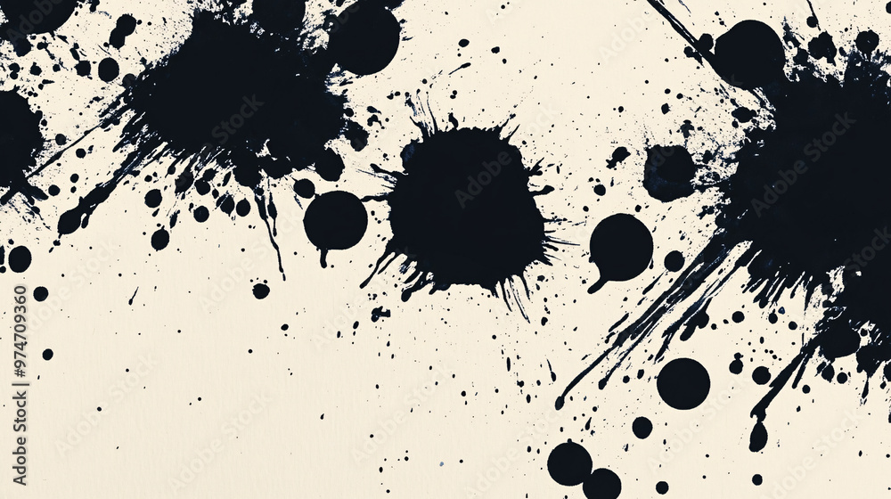 Abstract Black Ink Splashes on Beige Background