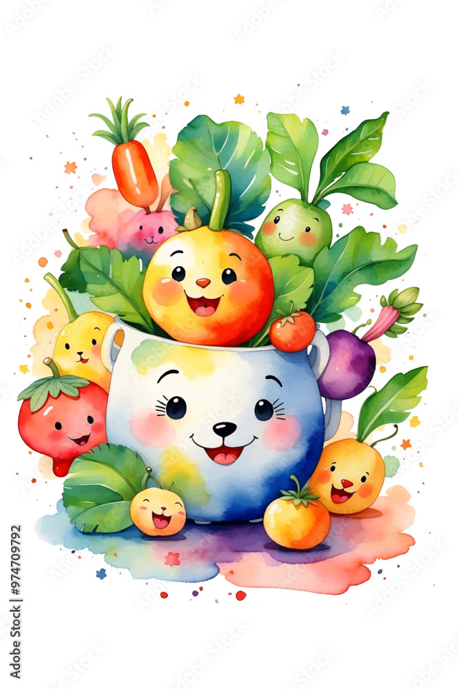 Cute set of vegetables cartoon, isolated on white background, Vector Illustration Of Food Concept Design. watercolor style Cute set of vegetables cartoon, isolated on white background, Vector Illustration Of Food Concept Design. watercolor style