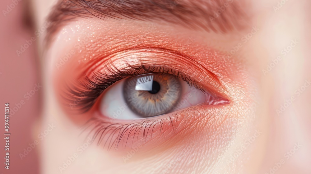 Close-up of a Woman's Eye with Orange Eyeshadow