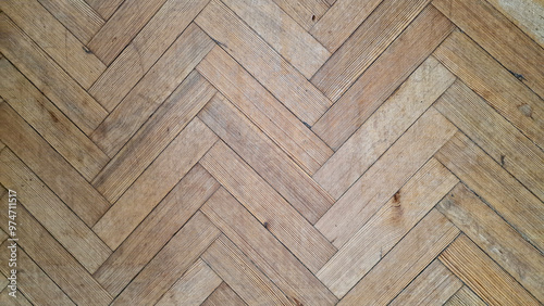 Looking down in wooden parquet flooring