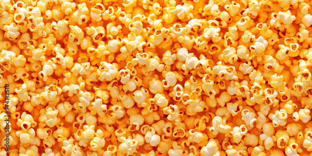 A pile of cheese popcorn pieces placed in the center of a tray, showing consistency in shape, sweets illustration art A pile of cheese popcorn pieces placed in the center of a tray, showing consistency in shape, sweets illustration art