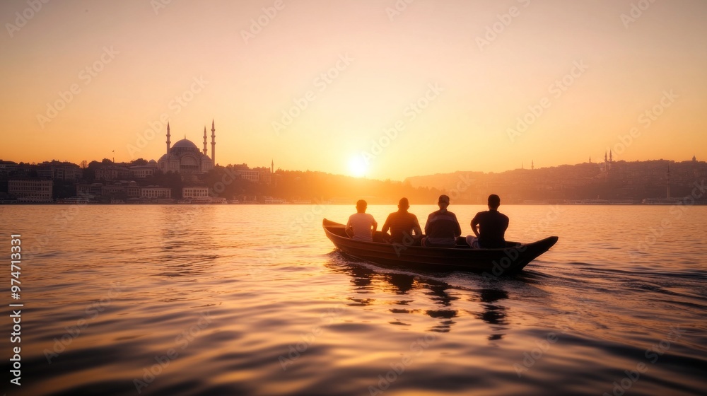 Serene Bosphorus Boat Ride: Tourists Soak in Istanbul’s Iconic Dusk Skyline and Historical Landmarks Serene Bosphorus Boat Ride: Tourists Soak in Istanbul’s Iconic Dusk Skyline and Historical Landmarks