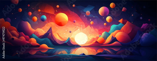 Set of wedding invitation with watercolor aquarelle landscape mountain background