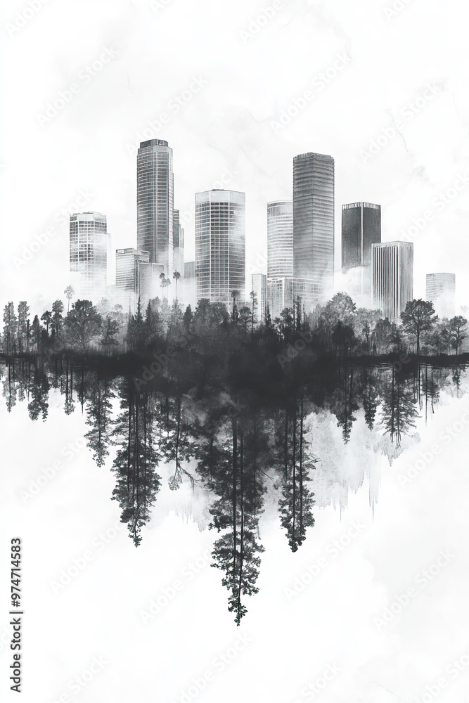 Obraz premium Irvine, California, black and white pen pencil hand-drawn effect portrait drawing illustration for travel poster, card, wallpaper, backdrop or banner. Modern, clear, artistic and simple