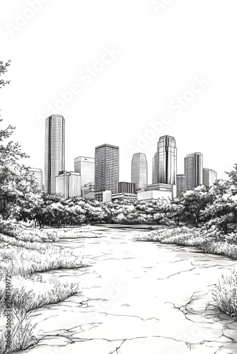 Irving, Texas, black and white pen pencil hand-drawn effect portrait drawing illustration for travel poster, card, wallpaper, backdrop or banner. Modern, clear, artistic and simple photo