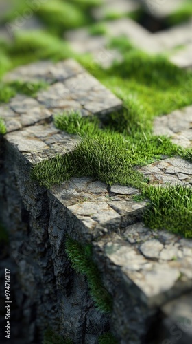 Voxel – 3D Voxel Terrain with Layers of Grass, Earth, and Rocks Exposed, Perfect for Game Design