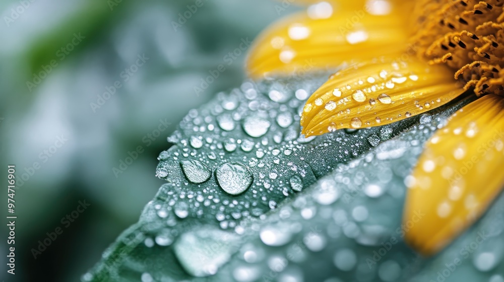 A macro shot capturing the intricate details of a sunflower in bloom with water droplets on its petals, highlighting the beauty of nature and the freshness of the morning dew. A macro shot capturing the intricate details of a sunflower in bloom with water droplets on its petals, highlighting the beauty of nature and the freshness of the morning dew.
