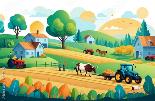 Regenerative agriculture for soil fertility protection outline concept. Green, sustainable farming method with nature friendly harvesting and effective water resources consumption vector illustration