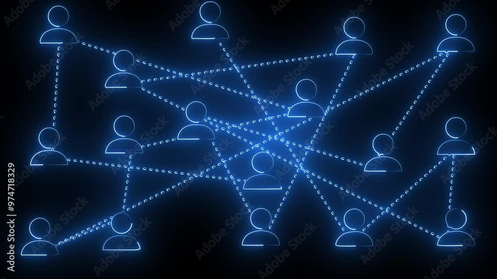 Animation of network of connections with people icons with glowing spots. social network background networking ,4k. Animation of network of connections with people icons with glowing spots. social network background networking ,4k.