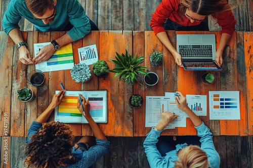 Marketing gurus surrounded by campaign analytics photo