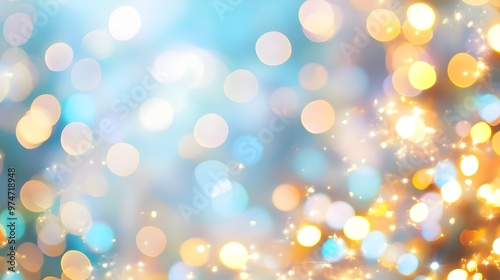 Abstract Festive Lights Blue Gold Background Bokeh