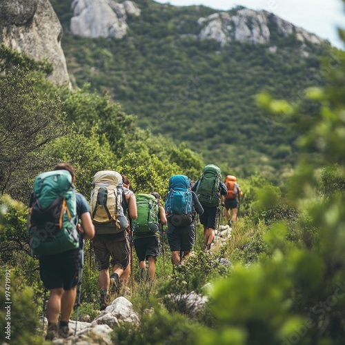 Packs – Hikers Wearing Backpacks Climbing Rugged Terrain Symbolizing Adventure and Endurance