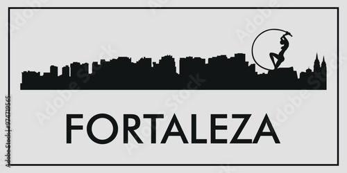 Cityscape. Fortaleza, Brazil. Silhouettes of buildings. Vector on gray background