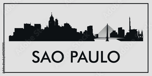 Cityscape. São Paulo, Mexico. Silhouettes of buildings. Vector on gray background