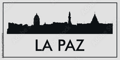 City landscape. La Paz, Mexico. Silhouettes of buildings. Vector on gray background