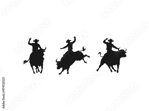 Bull riding silhouette.