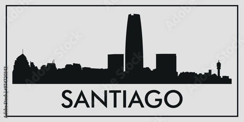 Cityscape. Santiago. Chile. Silhouettes of buildings. Vector on gray background	
