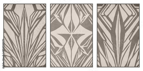 Set of 3 Abstract illustration in vintage style. For use in graphics, for wall decor.