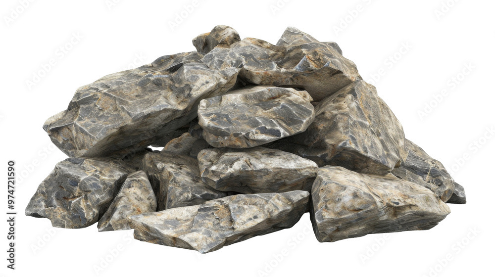 A pile of irregularly shaped rocks with a textured surface, suitable for construction or landscaping. A pile of irregularly shaped rocks with a textured surface, suitable for construction or landscaping.