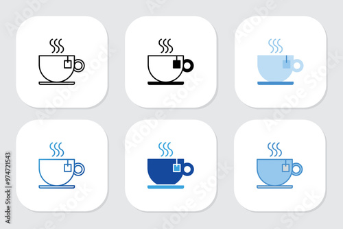 hot tea icons with various design styles